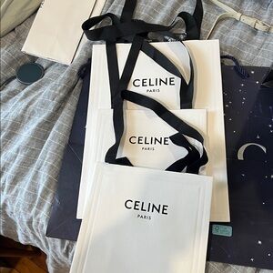 Celine White Shopping Bags with Black Handles